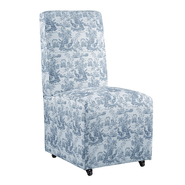 Durham Dining Chair W/ 4 Casters, Toile De Jouy Olive Green/White