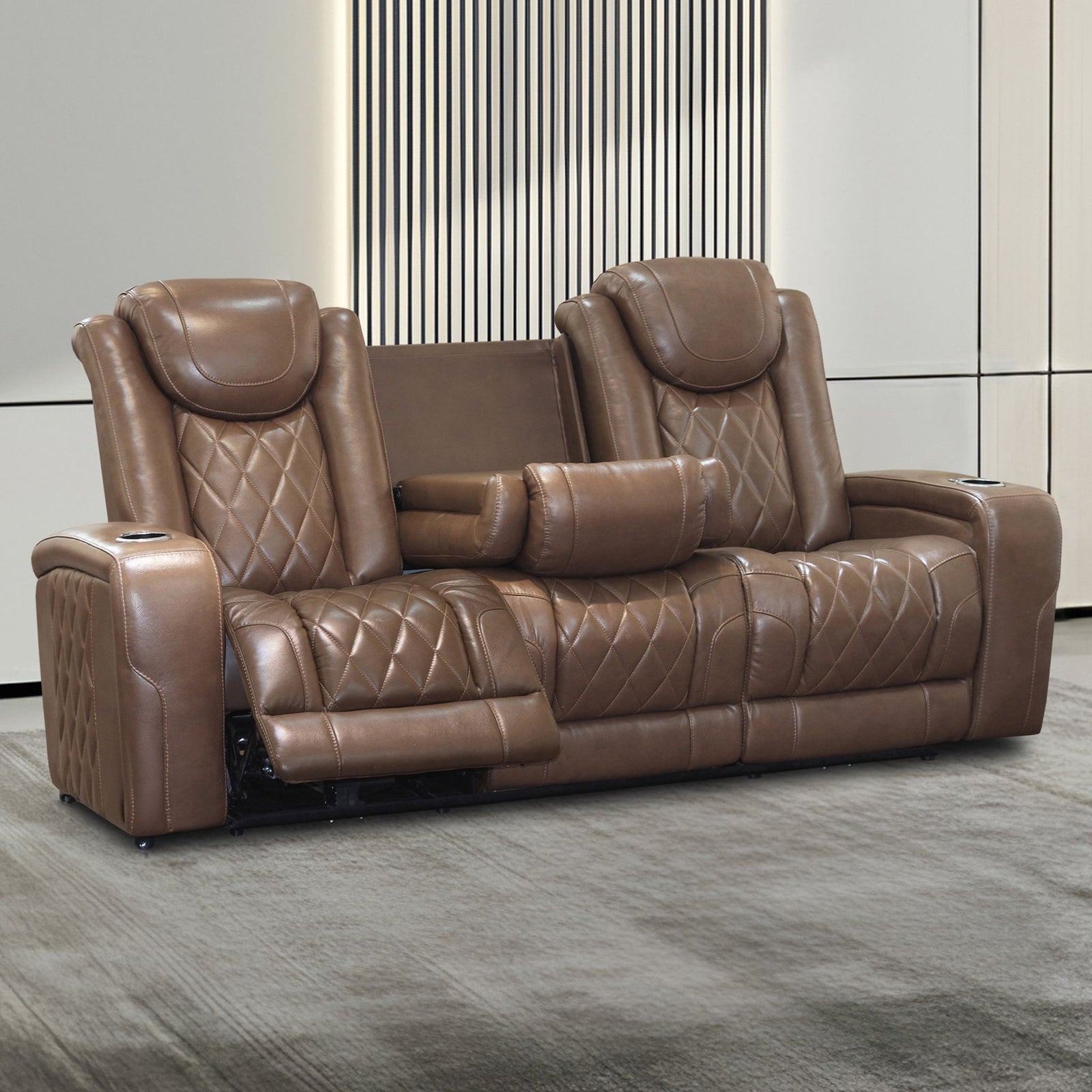 Dorian Reclining Leather Sofa W/pwr Hr & Fr-Brown