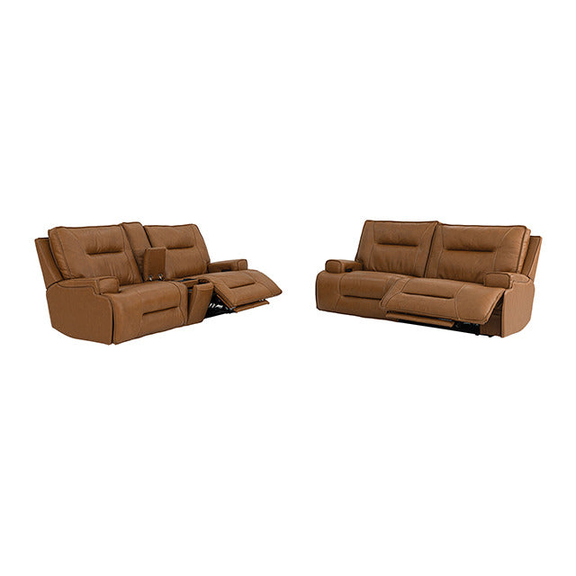 Dallas Oversized Power Sofa + Loveseat, Camel Brown