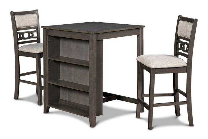 Gia 3 Pc 30" Storage Counter Table &amp; 2 Chairs-Gray