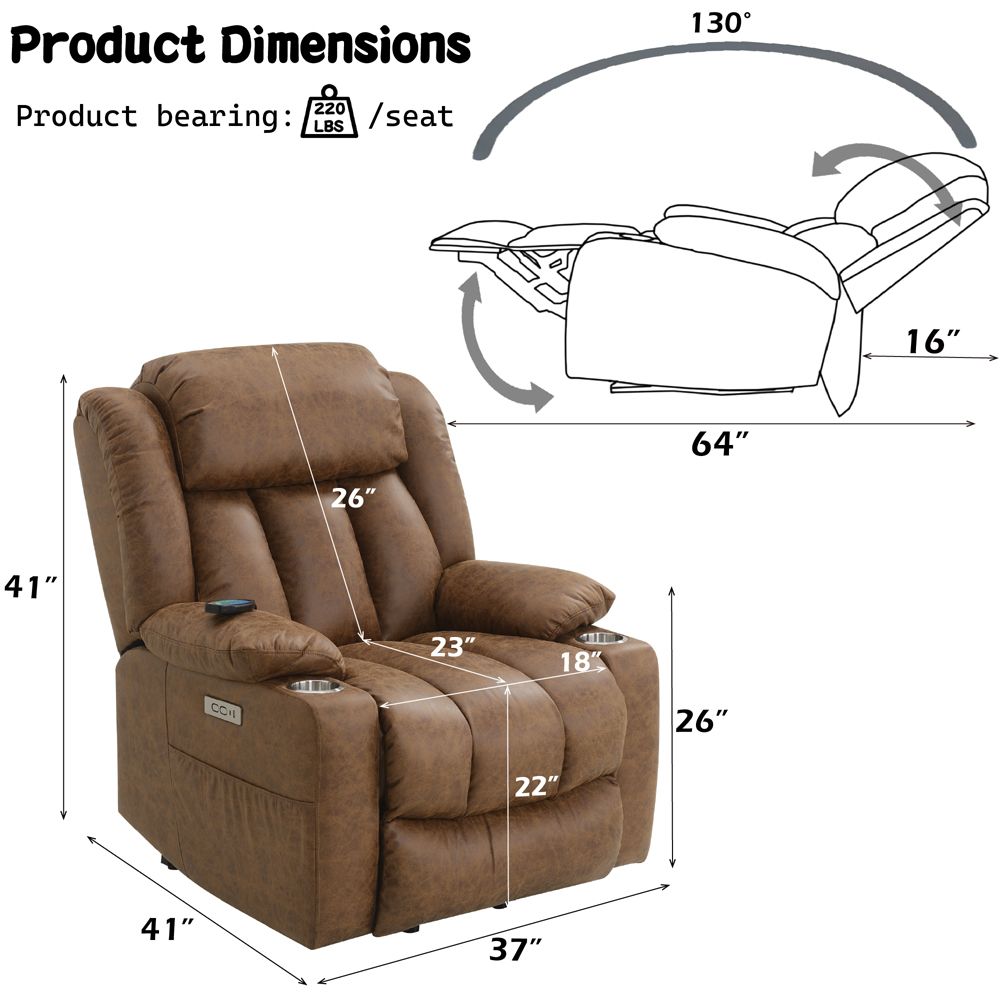 Omarion Power Recliner W/Lift & Heating & Massage – dimensions diagram