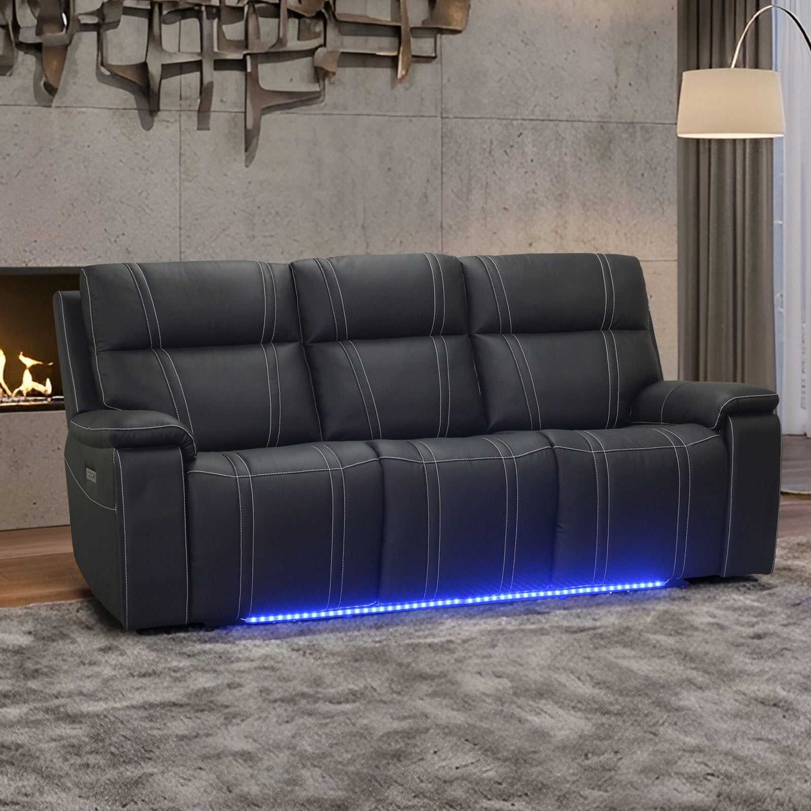 Hartley Reclining Leather Sofa W/pwr Hr & Fr-Black