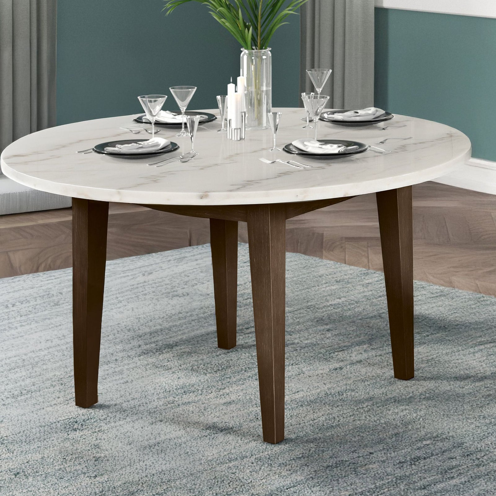 Essence 54" Round Dining Table W/marble Top-Brown