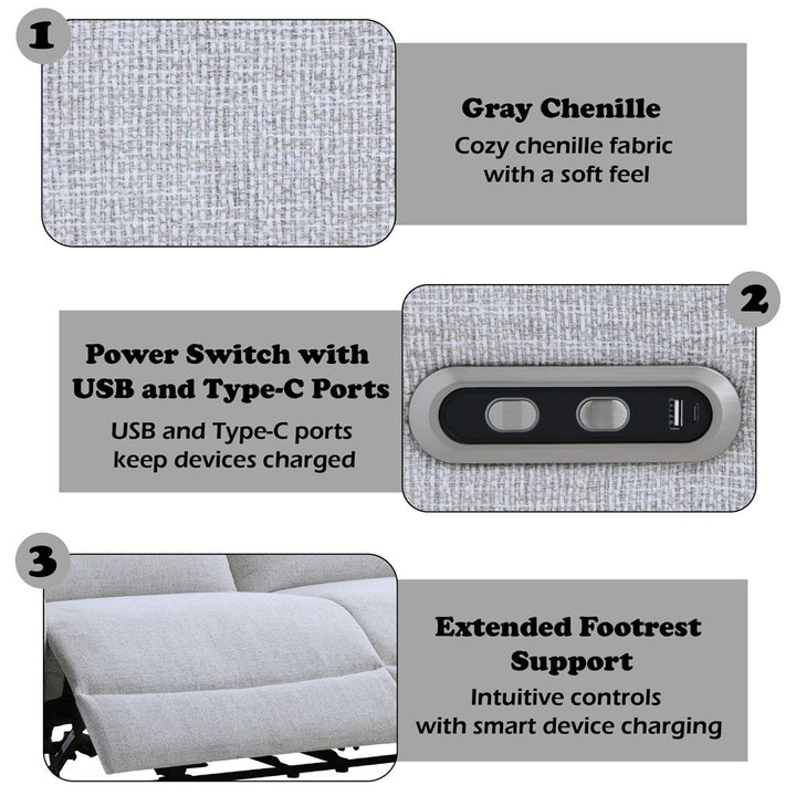 Eastre Power Motion Sofa w/USB Port – features callout