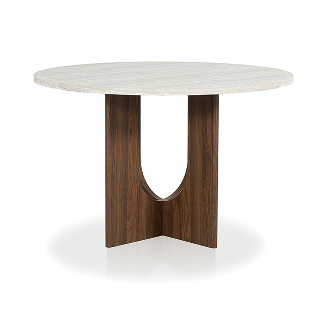 Oberto Round Dining Table, White/Walnut