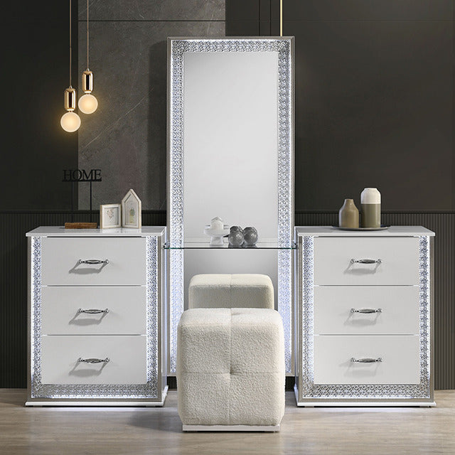 Hazeline Vanity Set W/ Stool, White
