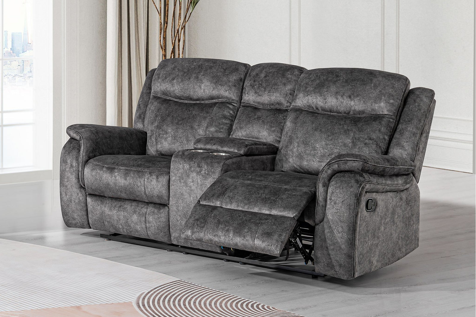 Park City Console Loveseat W/ Dual Recliners-Slate