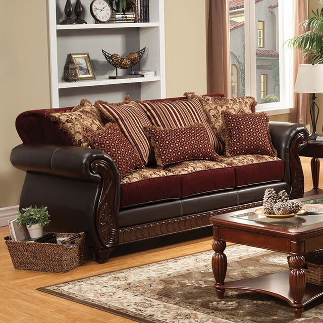 Franklin Sofa, Burgundy/Espresso