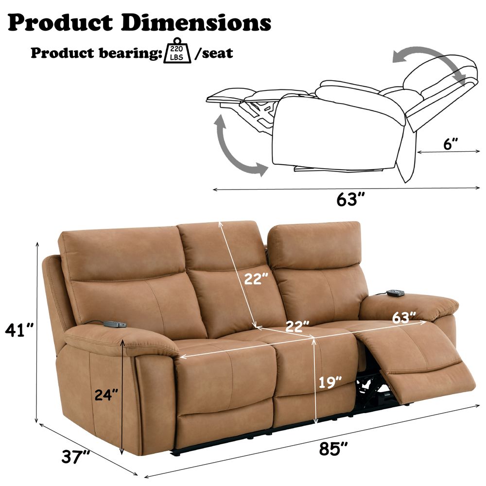 Chavis Power Motion Sofa w/USB & Power Headrest – dimensions diagram