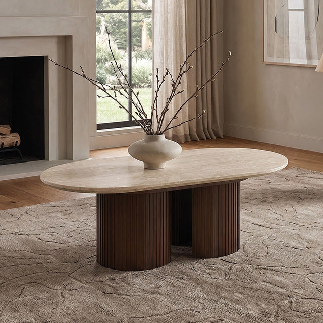 Alvik Coffee Oval Table, Light Beige/Walnut - view 8