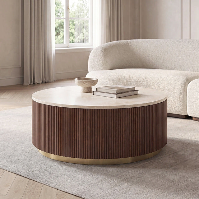 Virden Round Cocktail Table, Dark Brown/Light Beige - view 3