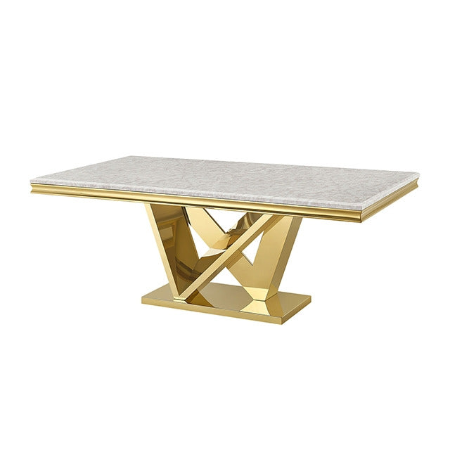 Valdevers Dining Table, Gold/White