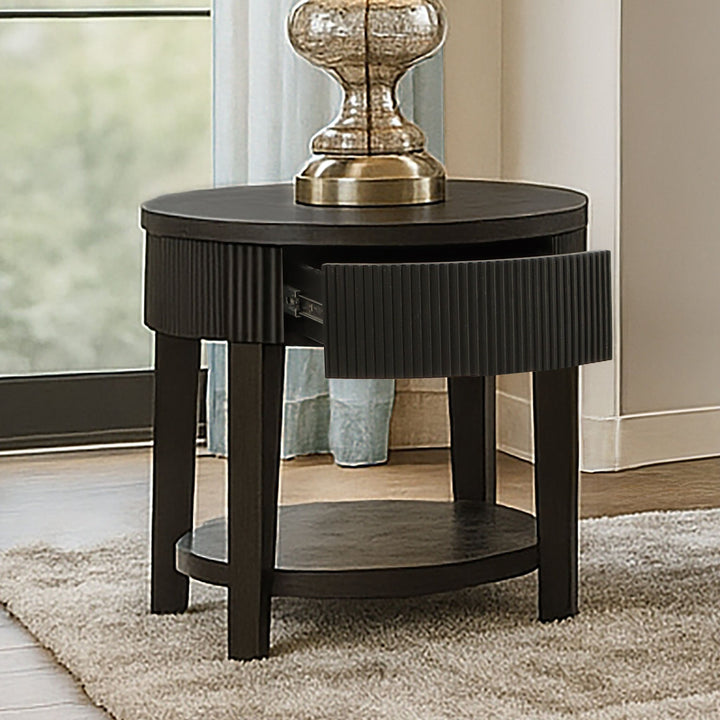 Tate Round One Drawer End Table-Black