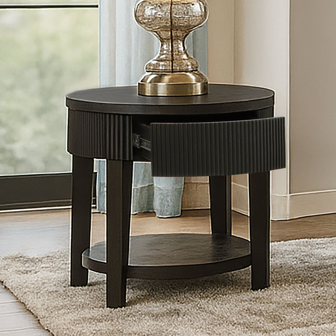 Tate Round One Drawer End Table-Black