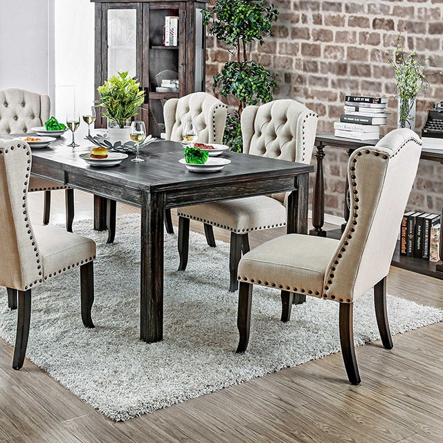 Sania 9 Pc Dining Table Set, Antique Black/Beige
