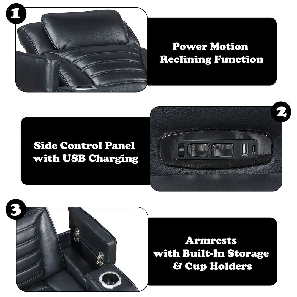 Ephron Power Motion Recliner W/Power Headrest & LED – features callout