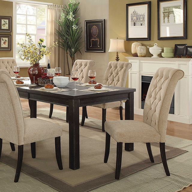 Sania 7 Pc Dining Table Set, Antique Black/Beige