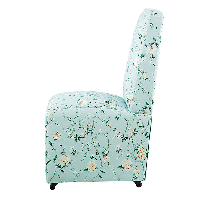 Durham Dining Chair W/ 4 Casters, Chinoiserie Light Teal/Pink - view 3