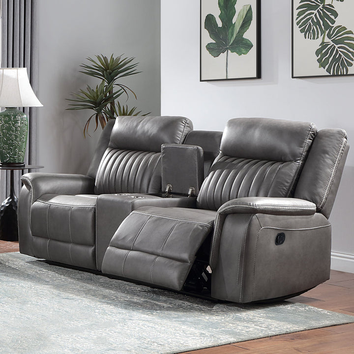 Enzo  Console Loveseat W/ Dual Recliners--Gray