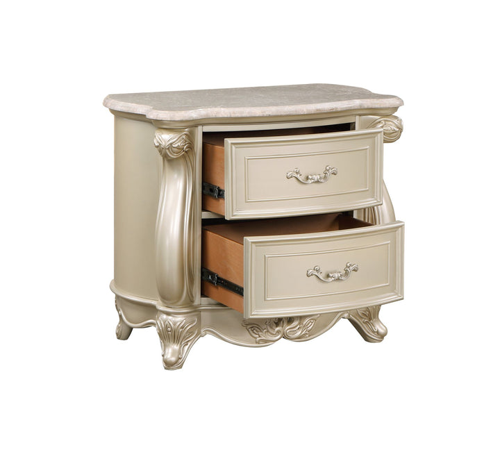 Monique Nightstand W/marble Top-Champagne