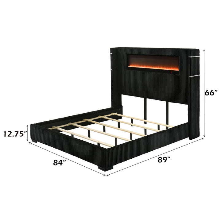 Garner EK Bed w/Fireplace, LED, Reading Light, Speaker, Bluetooth &amp; USB – dimensions diagram