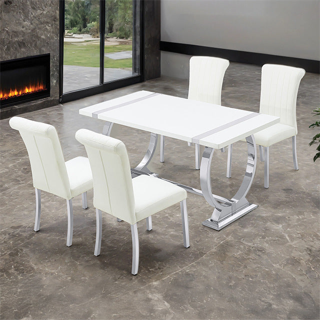 Holstebro 5 Pc 60" Dining Table Set, Silver/White