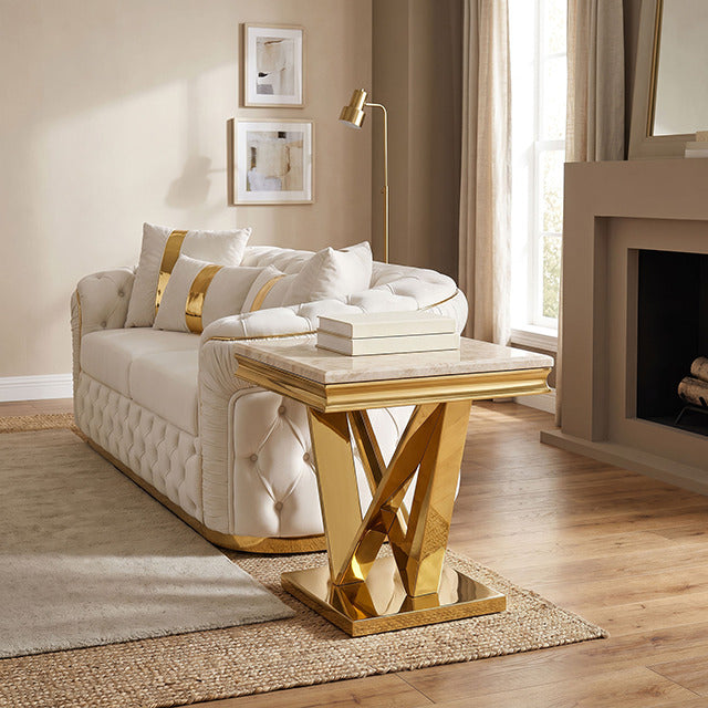 Villarsglane End Table, Beige/Gold - view 4