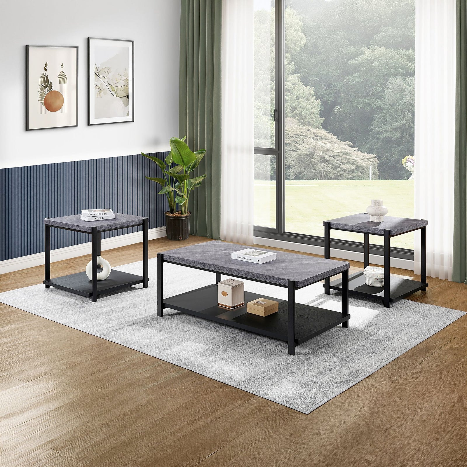Linea  3 Pc Occasional Set- 1 Coffee & 2 End Tables-Dk Gray F