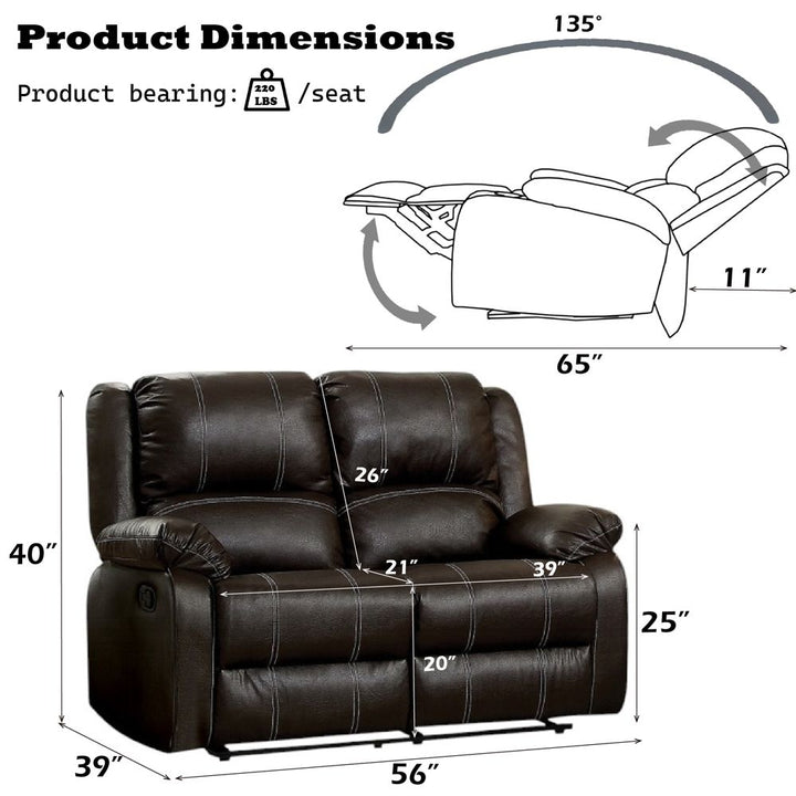 Zuriel Motion Loveseat – dimensions diagram