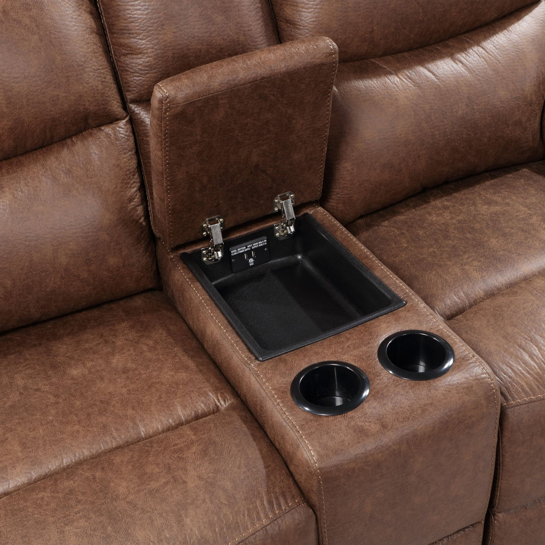 Ryland Console Loveseat W/ Dual Recliners--Brown