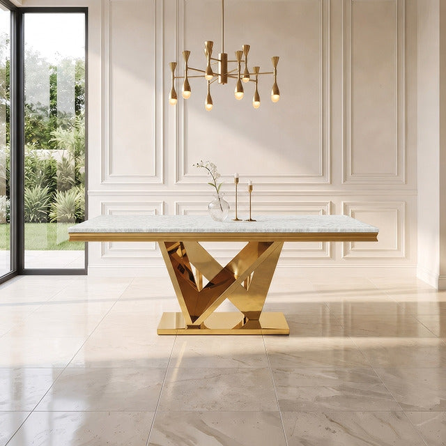 Valdevers Dining Table, Gold/White - view 4