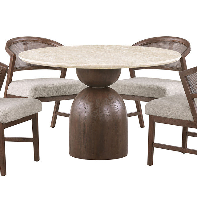 Cirava Round Dining Table, Light Beige/Walnut - view 3