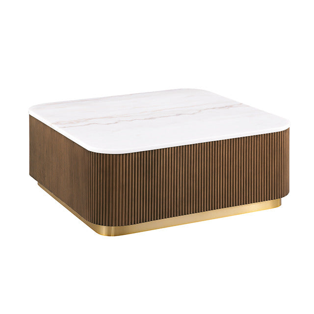 Virden Square Cocktail Table, Brown/White/Gold - view 2