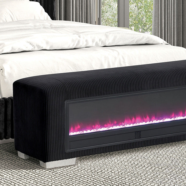 Elnath Bench W/ Visual Crystal Fireplace, Black