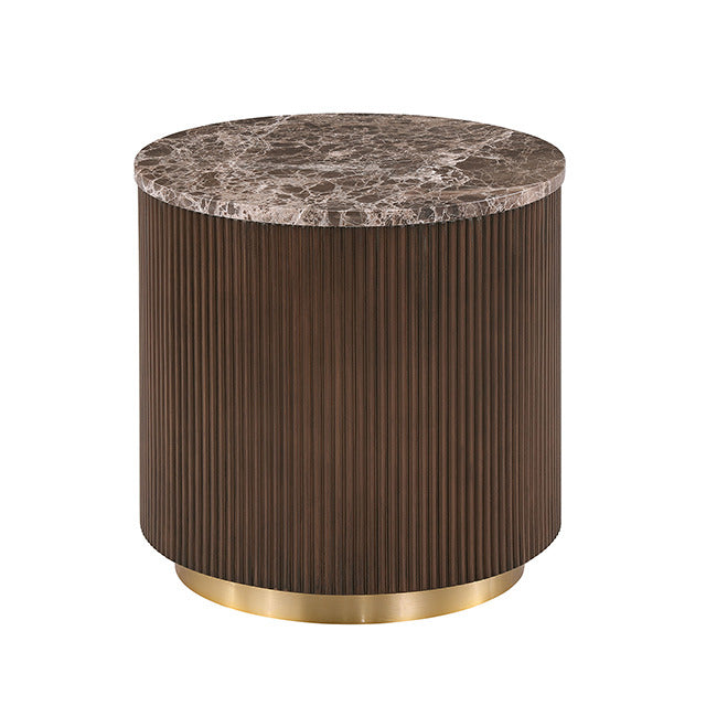 Virden Round End Table, Dark Brown/Light Beige