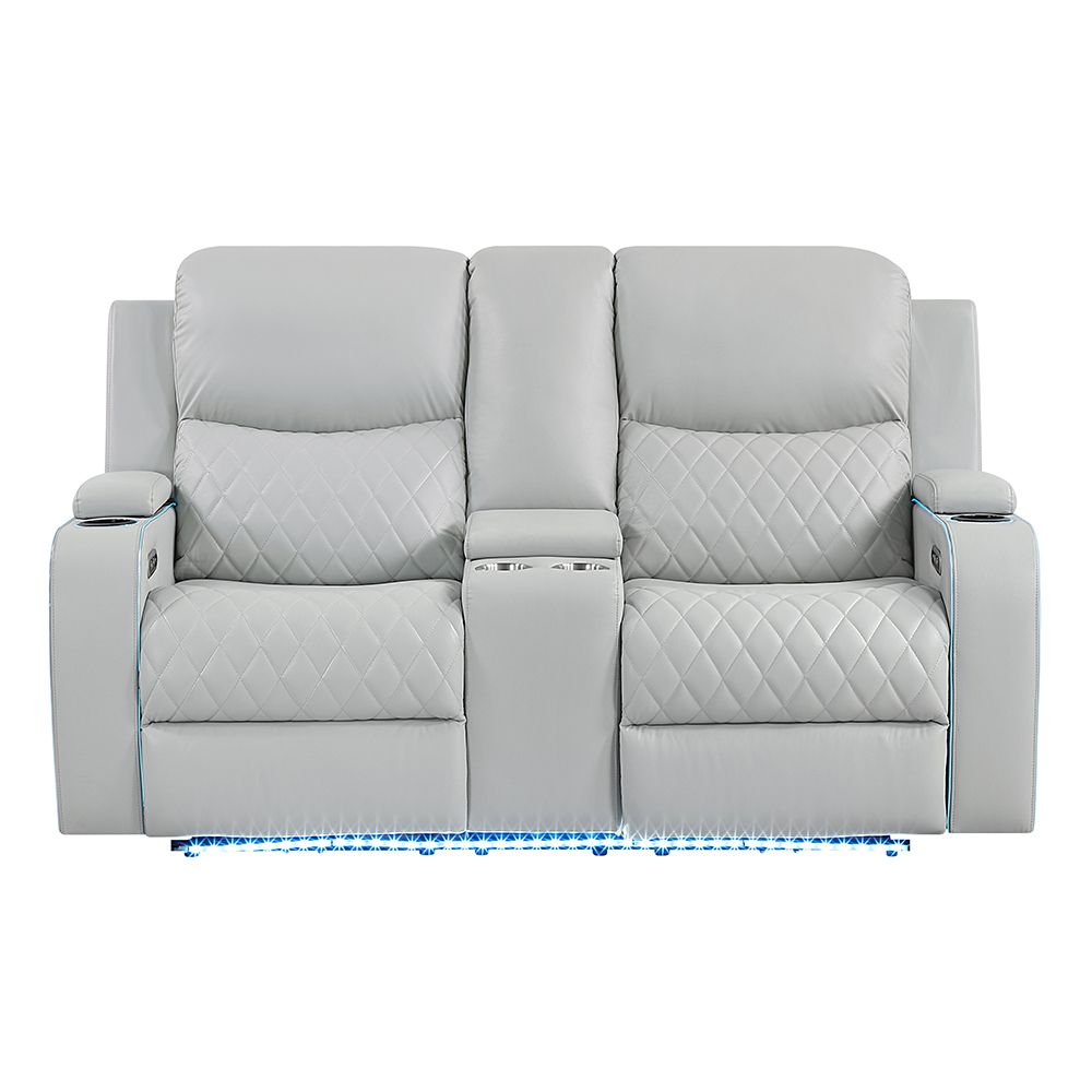 Elonzo Power Motion Loveseat w/Console, LED, Power Headrest & Speaker – view 3