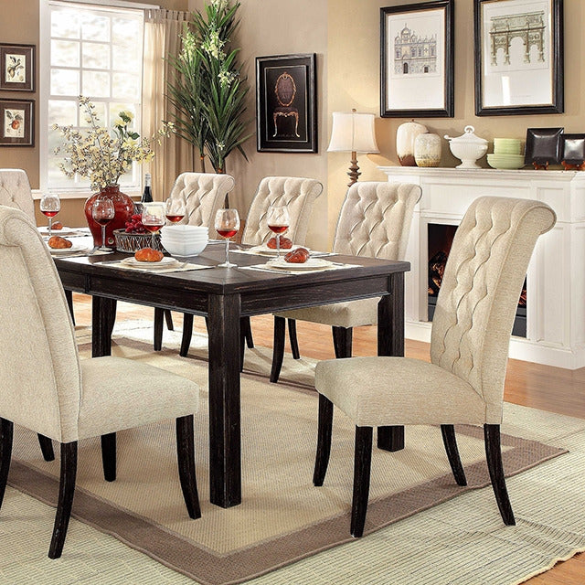 Sania 9 Pc Dining Table Set, Antique Black/Beige