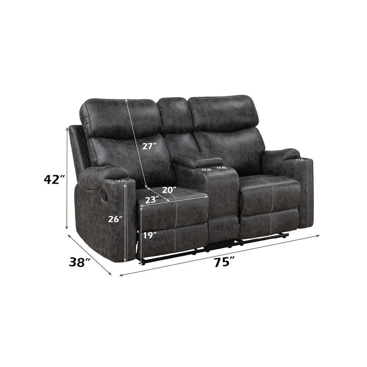 Hirah Motion Loveseat w/Console &amp; USB Port – dimensions diagram