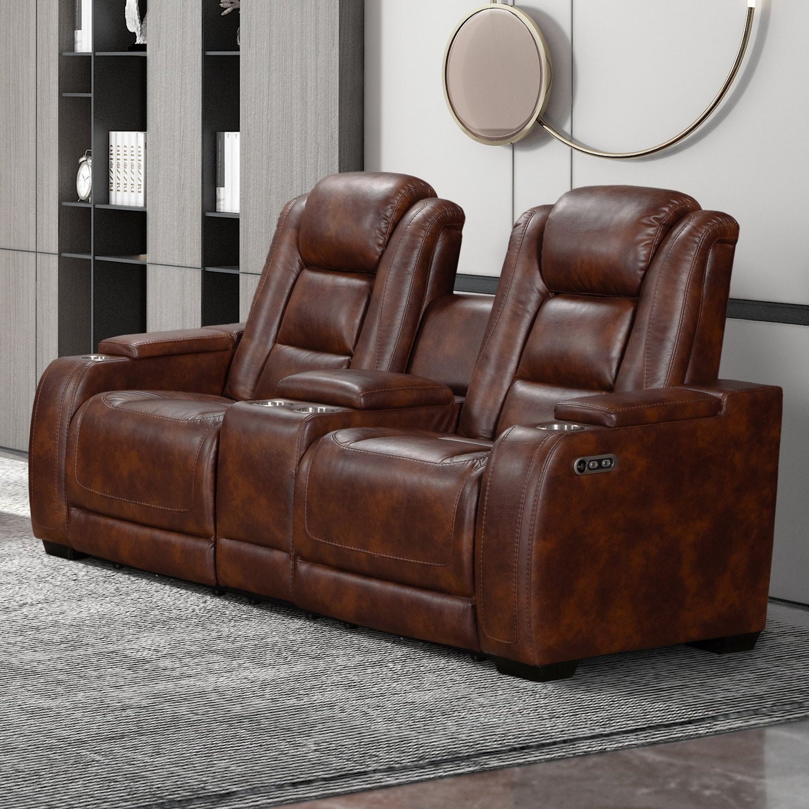 Chester Reclining Console Loveseat W/pwr Hr & Fr-Brown