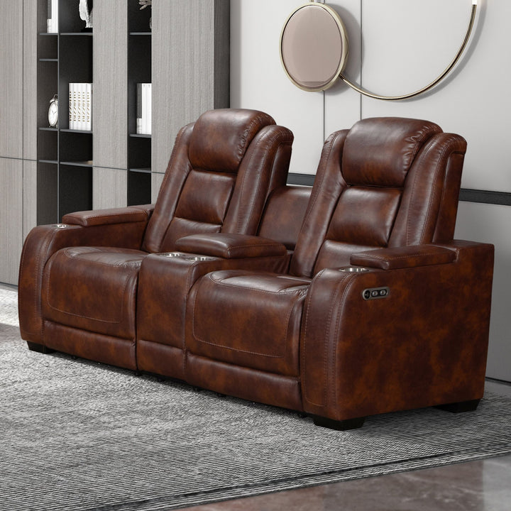 Chester Reclining Console Loveseat W/pwr Hr &amp; Fr-Brown