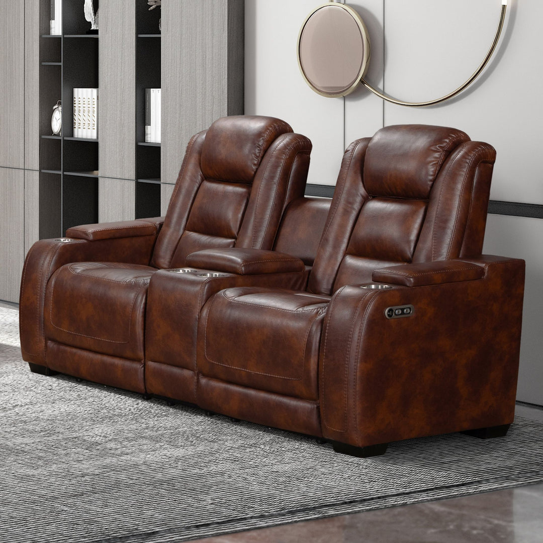 Chester Reclining Console Loveseat W/pwr Hr & Fr-Brown