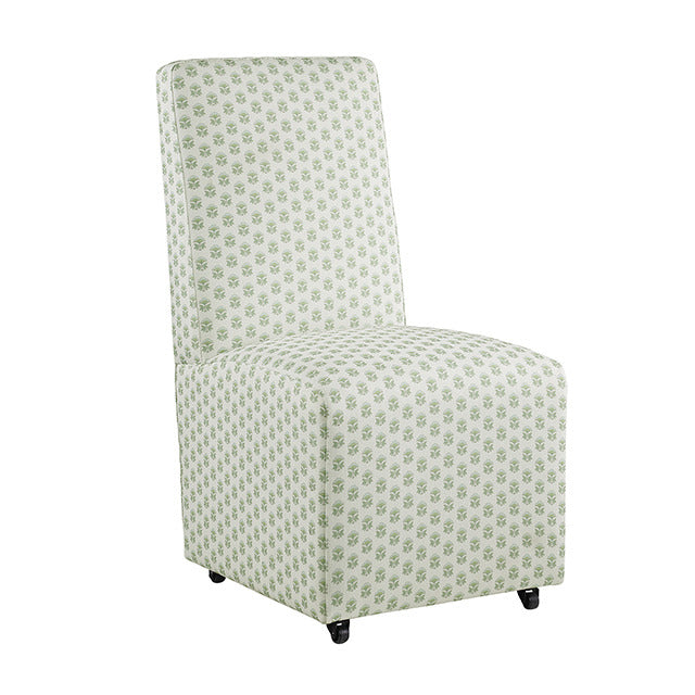 Durham Dining Chair W/ 4 Casters, Seaside Cabbage Rose Green/White