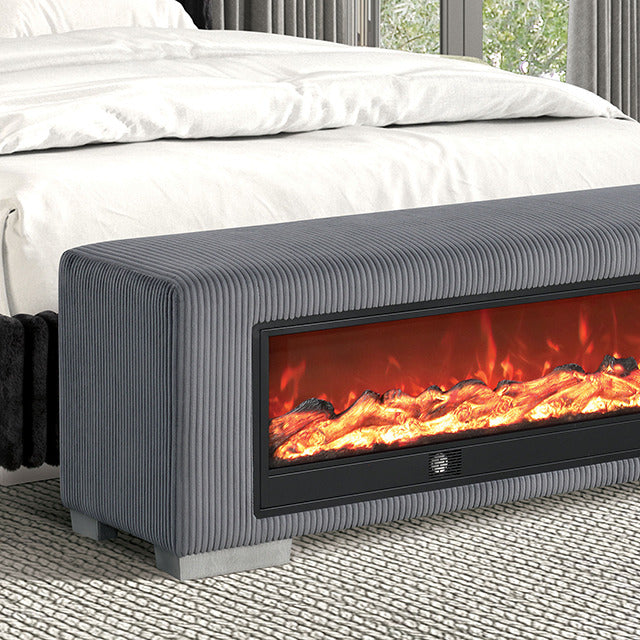 Elnath Bench W/ Visual Wood Log Fireplace, Gray