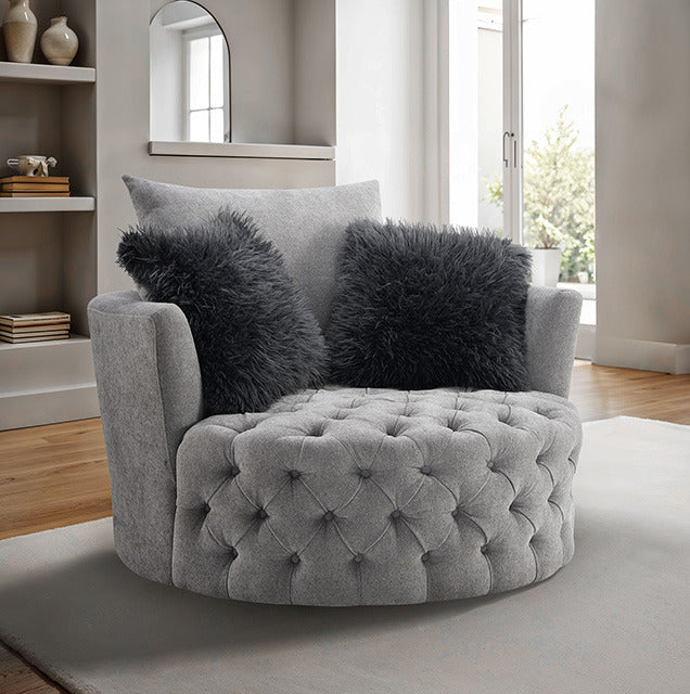 Sofi Button Tufted Swivel Chair, Light Gray - view 7