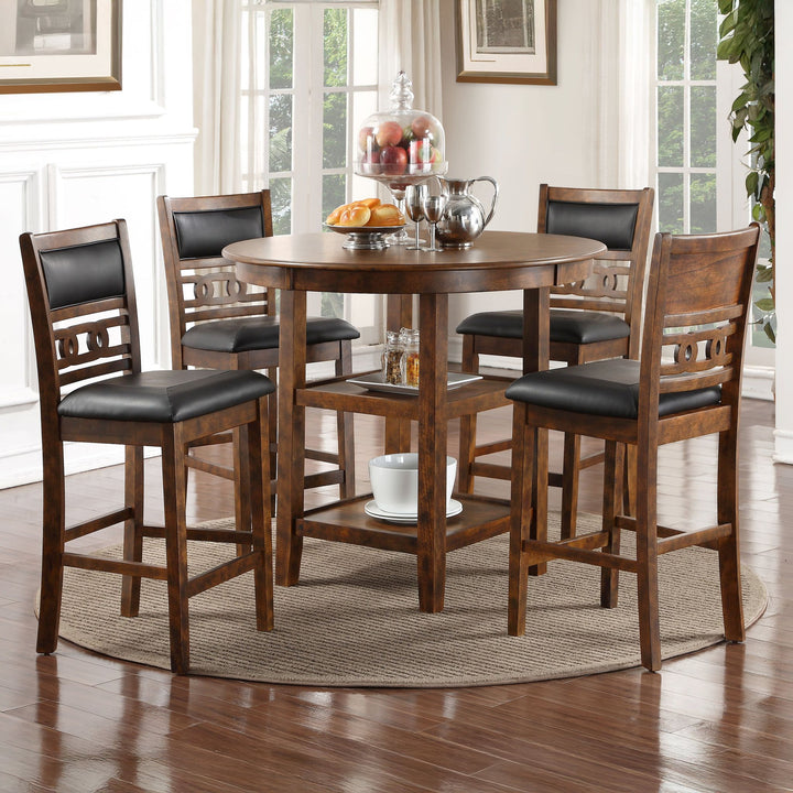 Gia 5 Pc 42" Round Counter Dining Table &amp; 4 Chairs-Brown