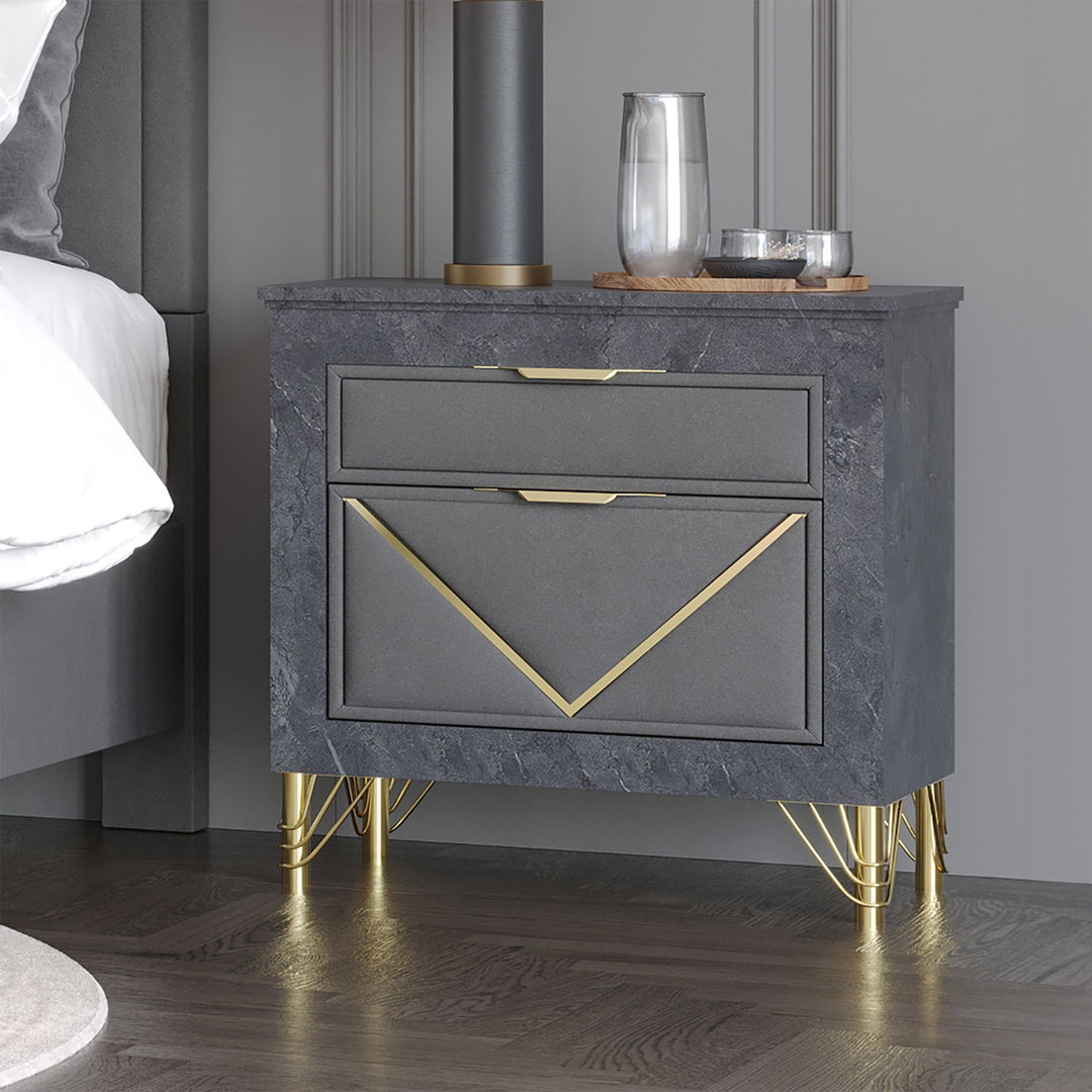 Symmetry 2 Drawer Nightstand-Charcoal