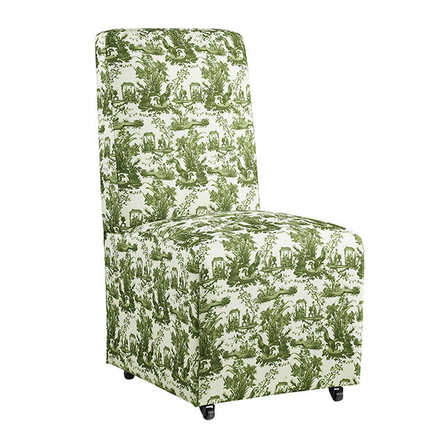 Durham Dining Chair W/ 4 Casters, Seaside Cabbage Rose Green/White