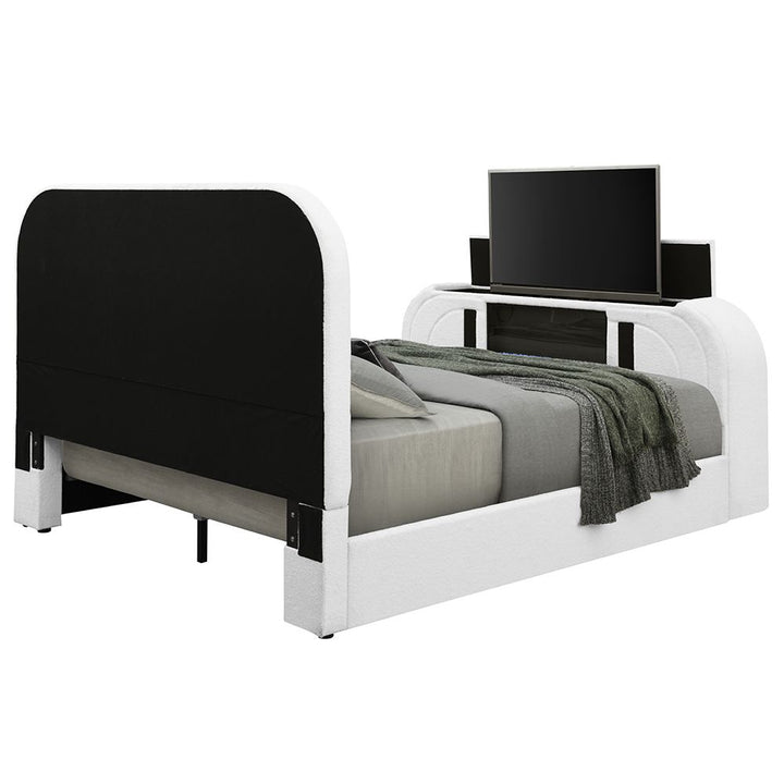 Shelyn Eastern King Bed with LED, TV Cabinet, Fireplace &amp; Bluetooth