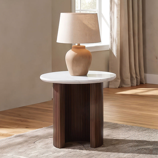 Alvik End Round Table, White/Walnut - view 2