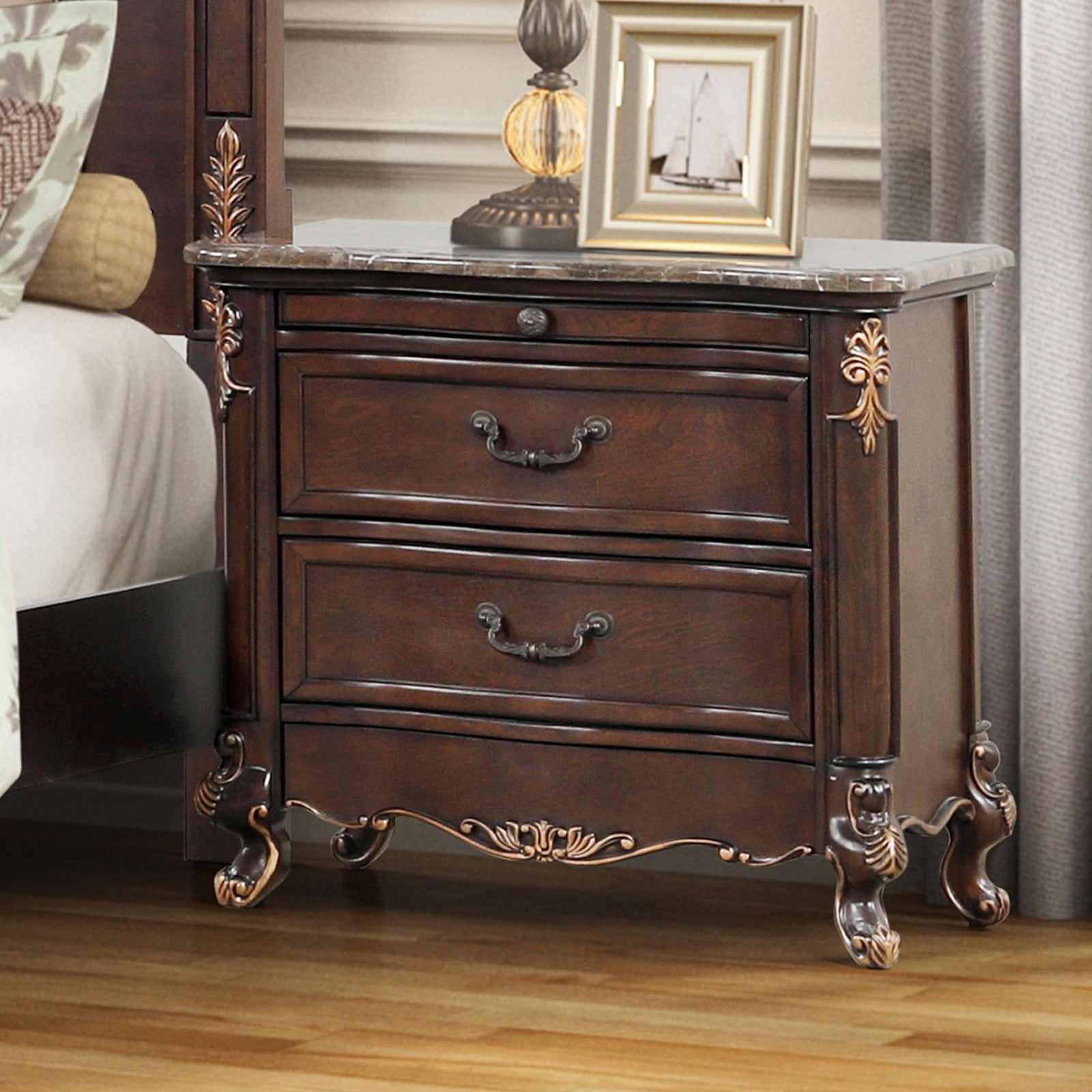 Constantine Nightstand W/marble Top-Cherry